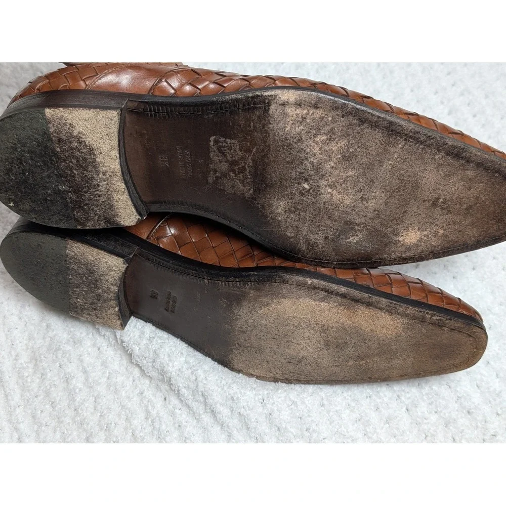 Paul Fredrick Brown Woven Italian Leather Oxford Dress Shoes Made Italy‎  8.5